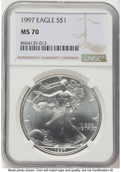 1997 Silver Eagle Brown Label NGC MS70