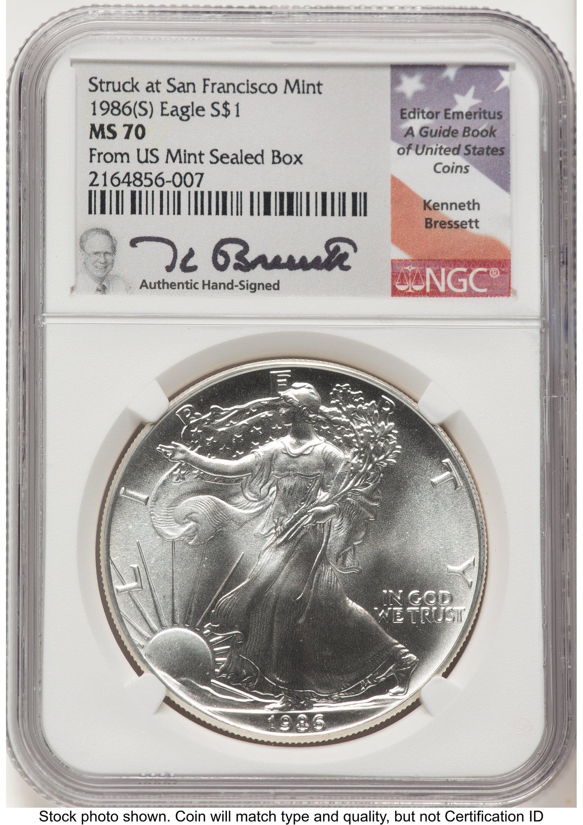 1986-(S) Silver Eagle Kenneth Bressett Portrait From US Mint Sealed Box NGC MS70