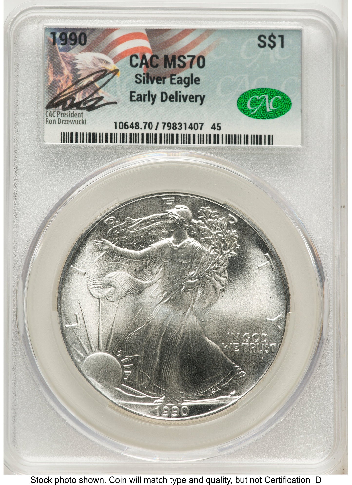 1990 Silver Eagle Early Delivery Ron Drzewucki CACG MS70