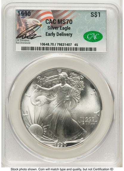 1990 Silver Eagle Early Delivery Ron Drzewucki CACG MS70