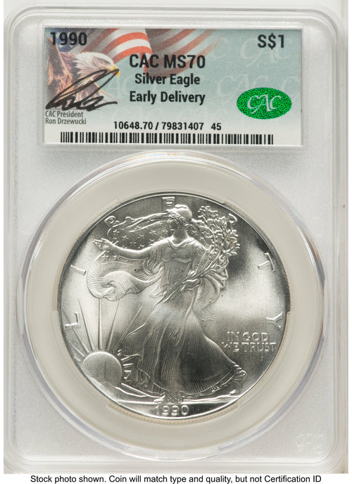 1990 Silver Eagle Early Delivery Ron Drzewucki CACG MS70
