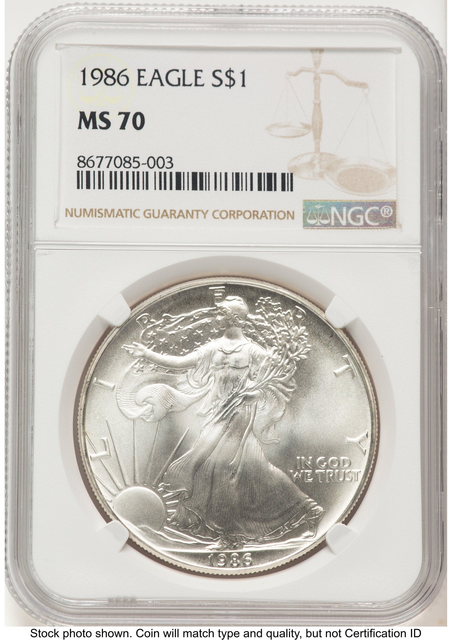 1986 Silver Eagle Brown Label NGC MS70