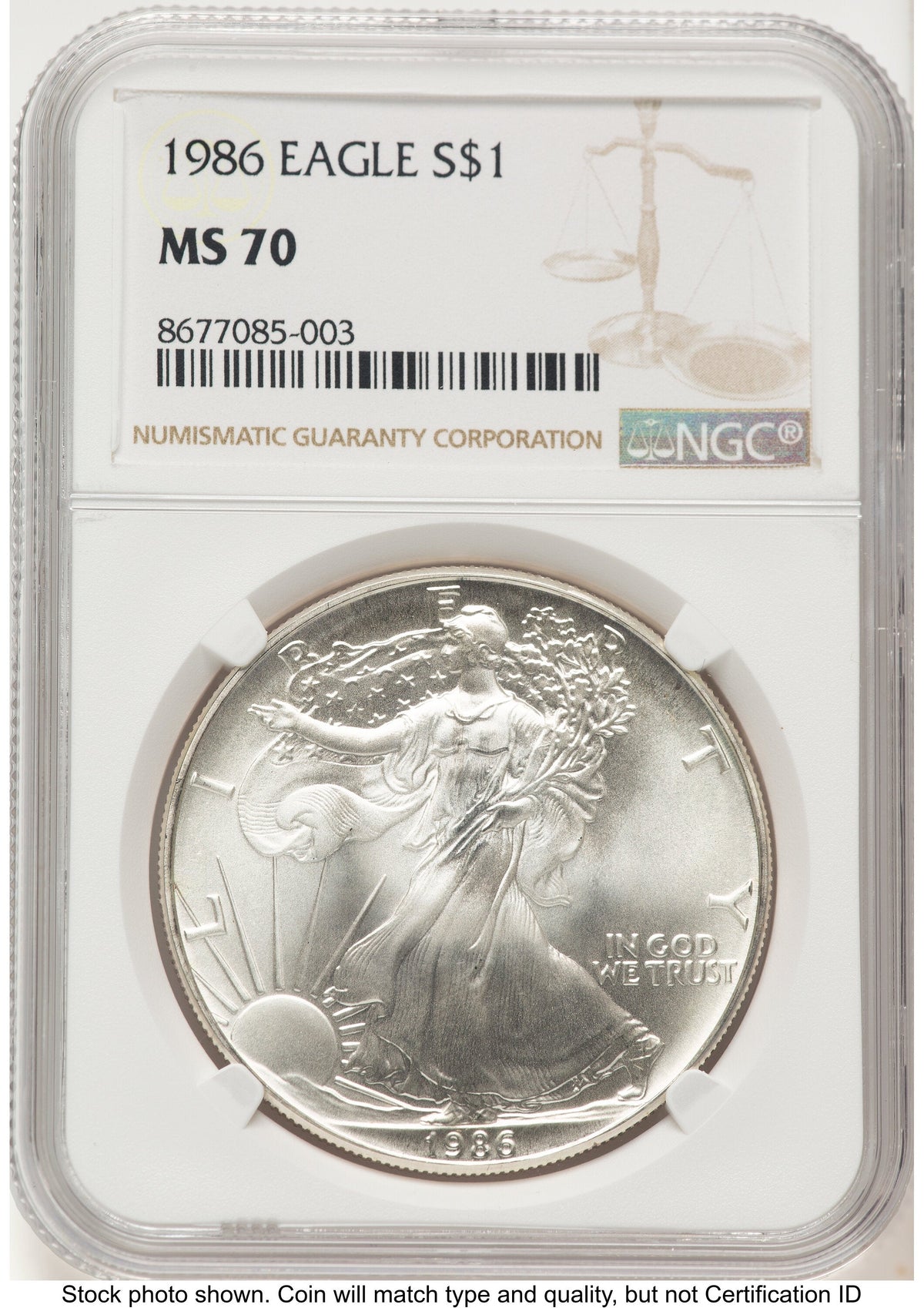 1986 Silver Eagle Brown Label NGC MS70