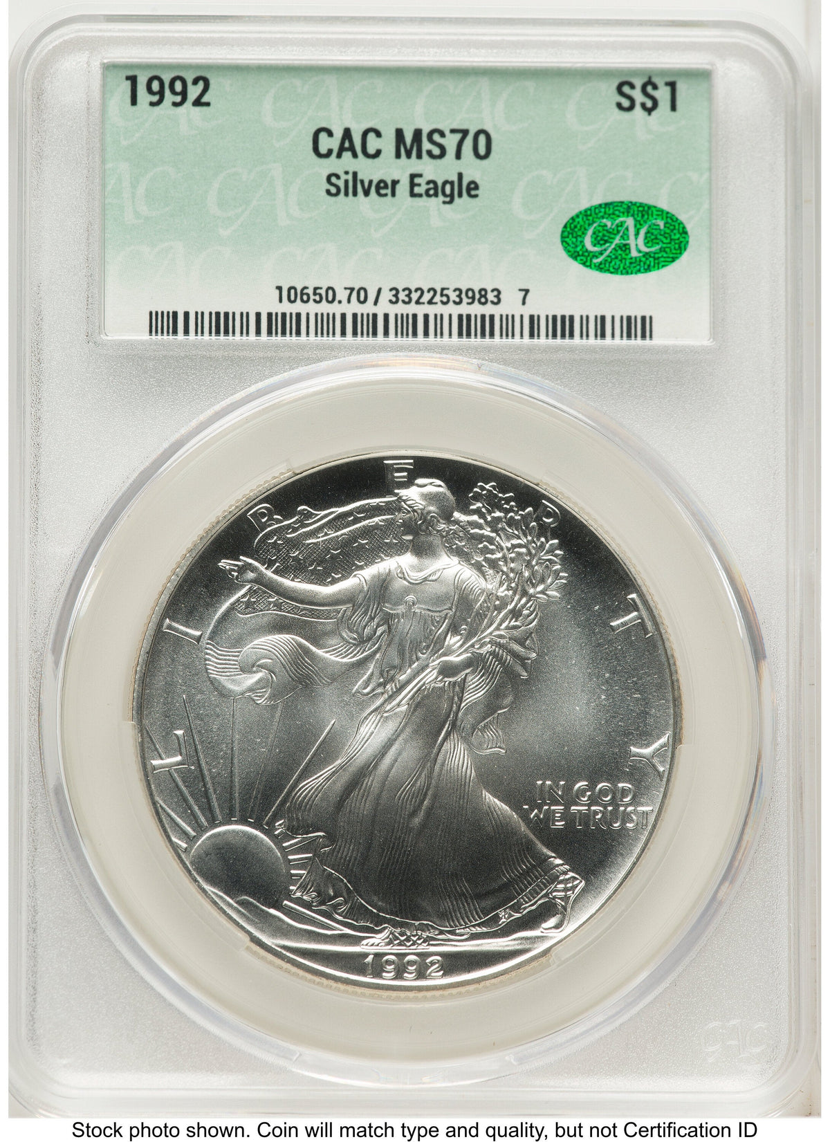 1992 Silver Eagle Non Designation CACG MS70