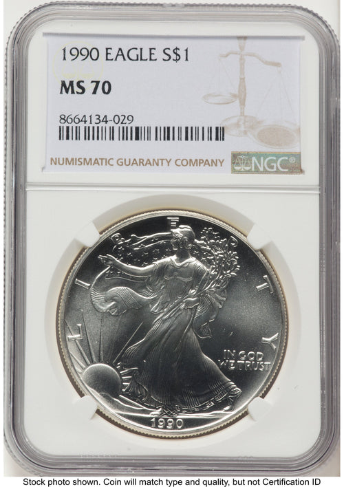 1990 Silver Eagle Brown Label NGC MS70