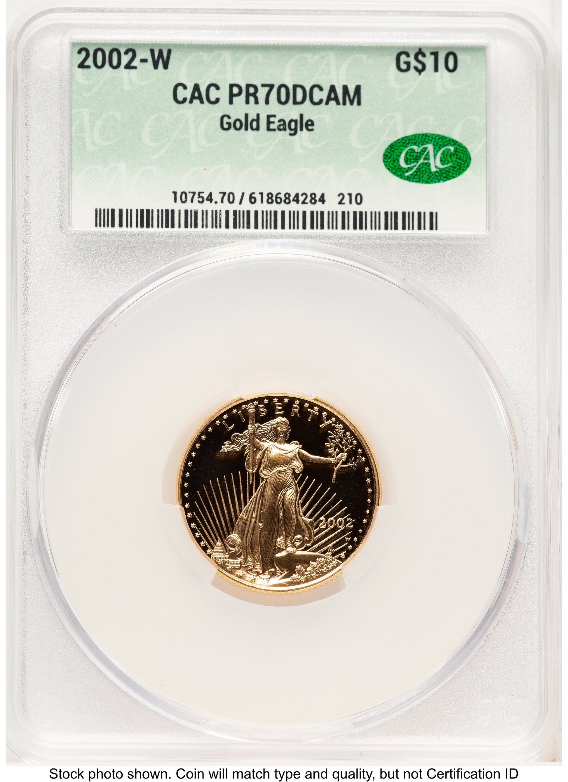 2002-W Proof Gold Eagle 1/4 oz Non Designation CACG PR70