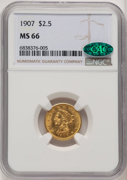 1907 $2.50 CAC Liberty Quarter Eagle NGC MS66