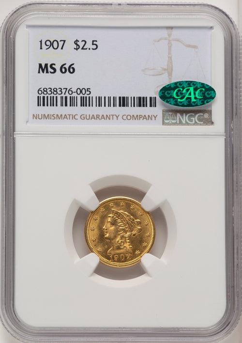 1907 $2.50 CAC Liberty Quarter Eagle NGC MS66