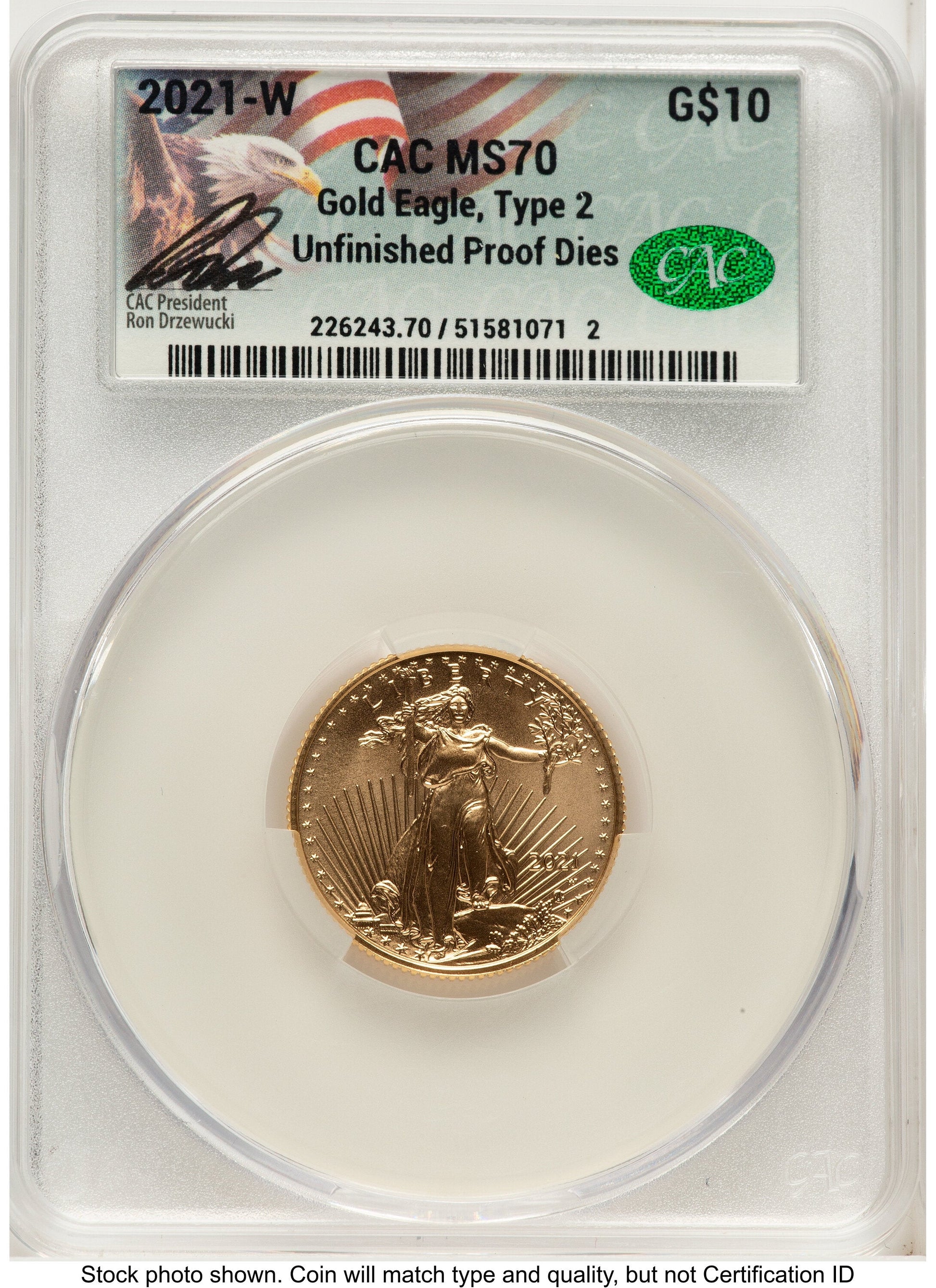 2021-W TY2 Gold Eagle 1/4 oz Unfinished Proof Dies Ron Drzewucki CACG PR70