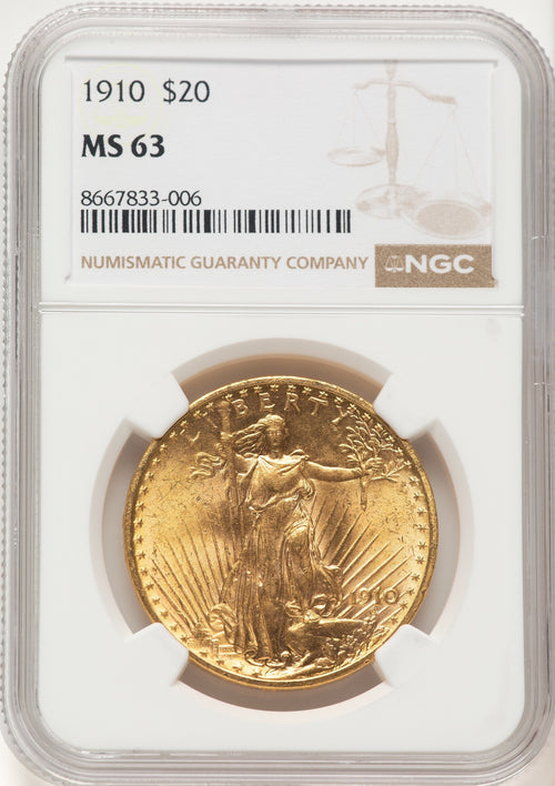 1910 $20 Brown Label Saint-Gaudens Double Eagle NGC MS63