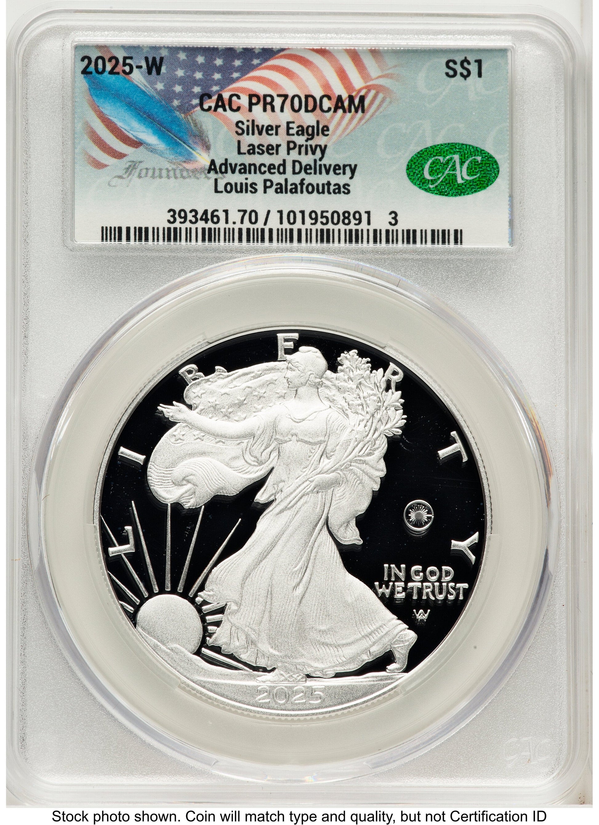 2025-W Proof Silver Eagle Privy Laser Engraved 1 oz Advanced Delivery Louis Palafoutas CACG PR70