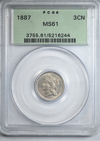 1887 Three Cent Nickel Piece 3CN PCGS MS61 OGH