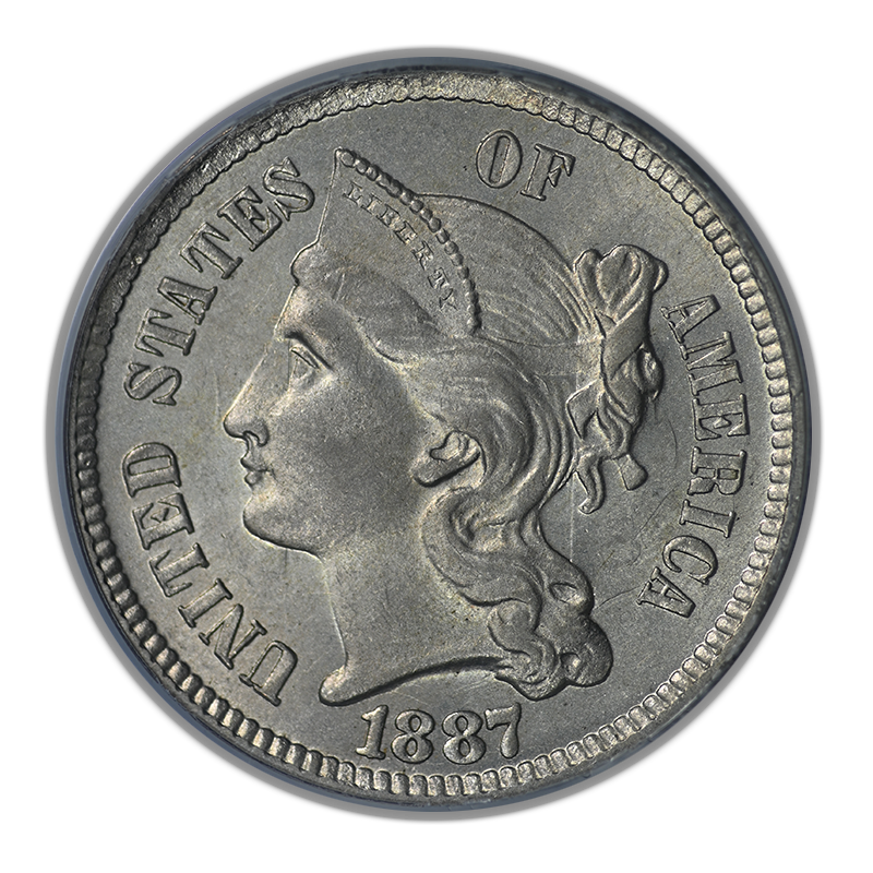 1887 Three Cent Nickel Piece 3CN PCGS MS61 OGH