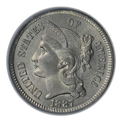 1887 Three Cent Nickel Piece 3CN PCGS MS61 OGH