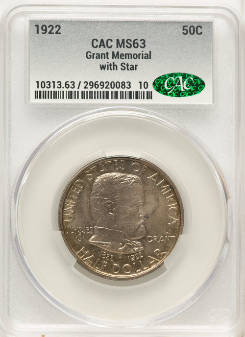 1922 50C Grant With Star Commemorative Silver CACG MS63