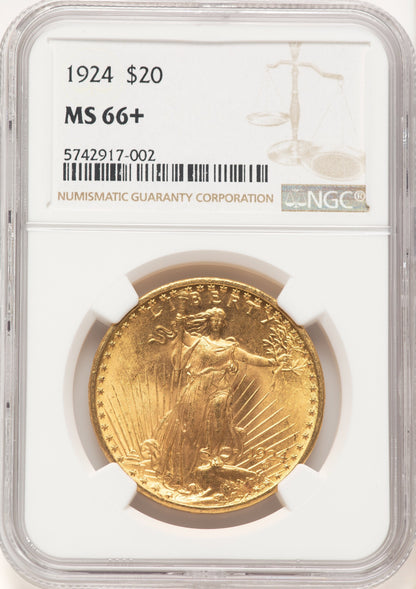 1924 $20 Saint Brown Label Saint-Gaudens Double Eagle NGC MS66+