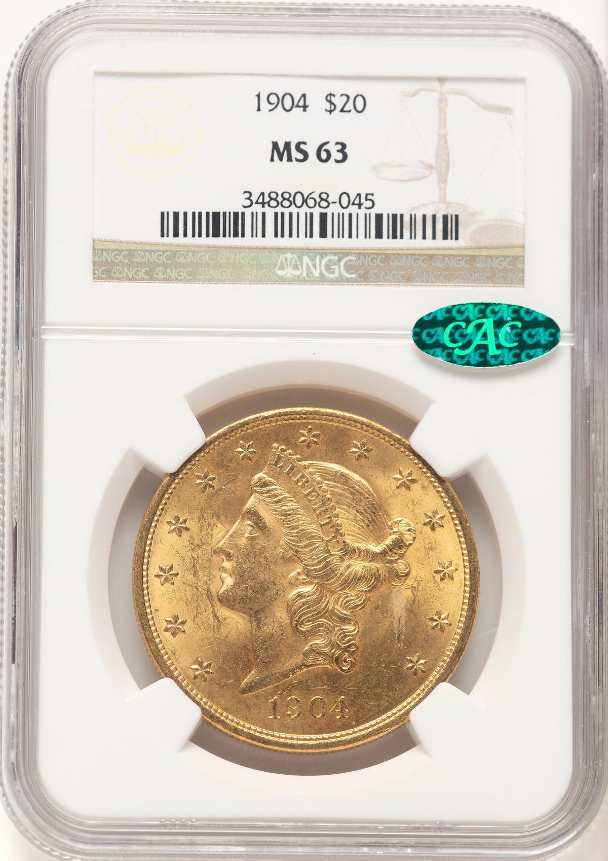 1904 $20 Liberty CAC Liberty Double Eagle NGC MS63