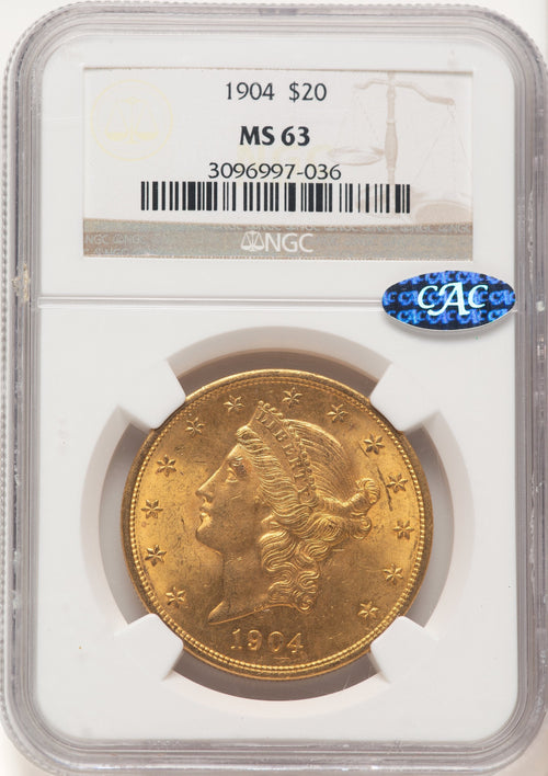 1904 $20 Liberty CAC Liberty Double Eagle NGC MS63