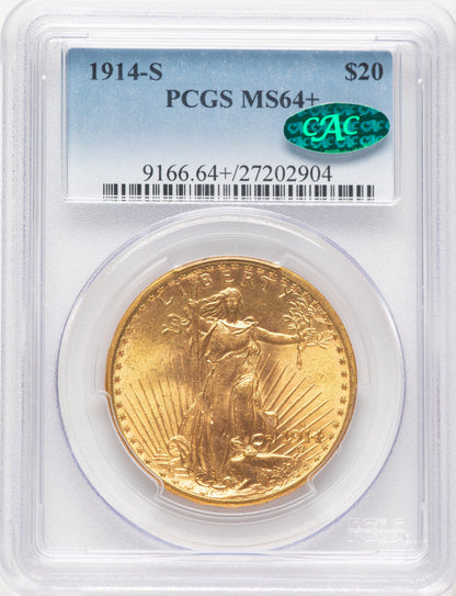 1914-S $20 CAC Blue Gradient Saint-Gaudens Double Eagle PCGS MS64+