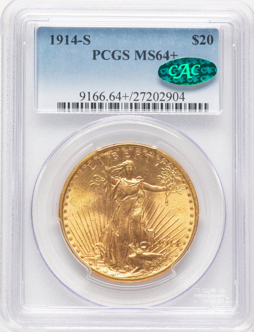 1914-S $20 CAC Blue Gradient Saint-Gaudens Double Eagle PCGS MS64+