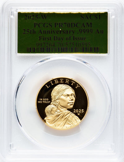 2025-W Proof Gold Sacagawea 25th Anniversary FDI Gold Foil PCGS PR70