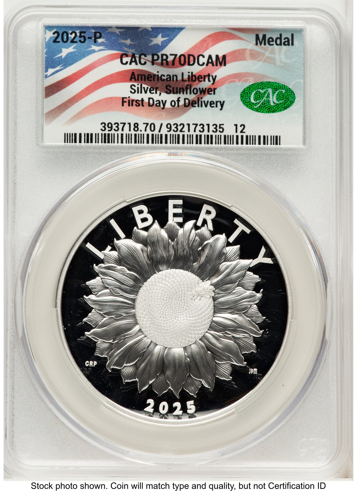 2025-P Silver American Liberty High Relief Medal First Day of Delivery Flag Label Medals and Tokens CACG MS70