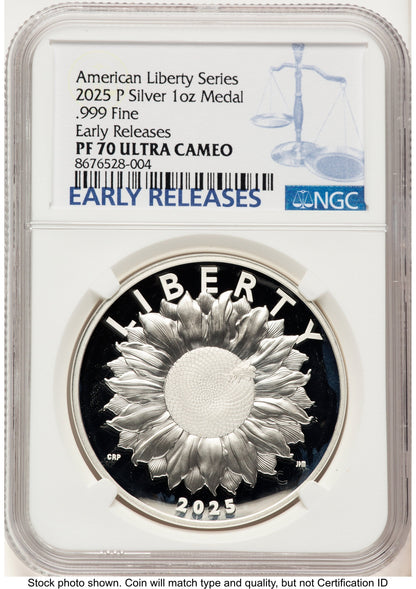 2025-P Silver American Liberty High Relief Medal ER Blue Medals and Tokens NGC MS70