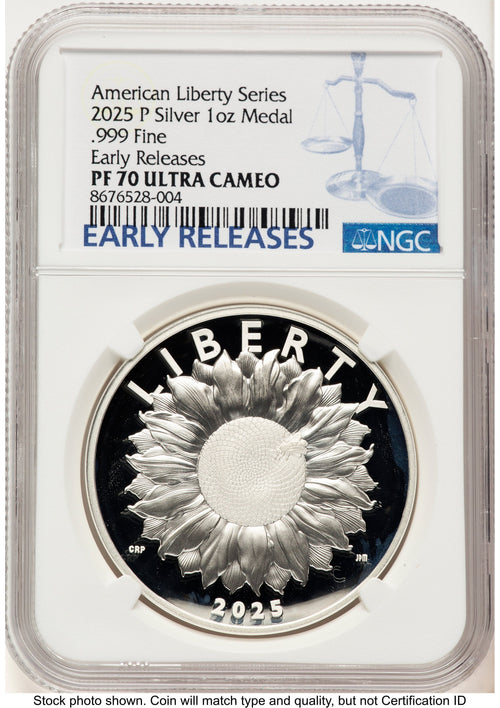 2025-P Silver American Liberty High Relief Medal ER Blue Medals and Tokens NGC MS70