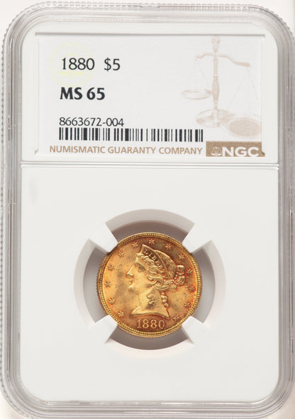 1880 $5 Liberty Half Eagle NGC MS65