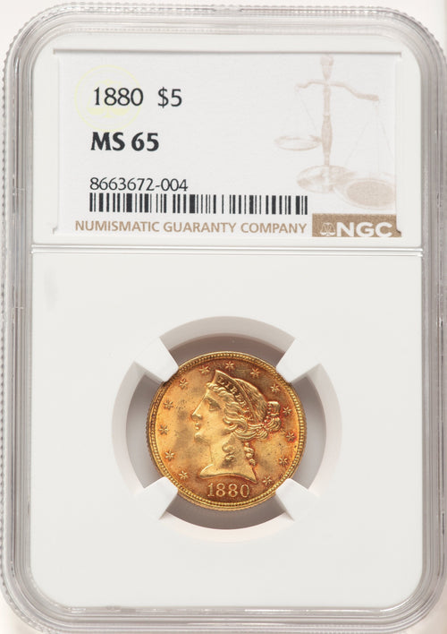 1880 $5 Liberty Half Eagle NGC MS65