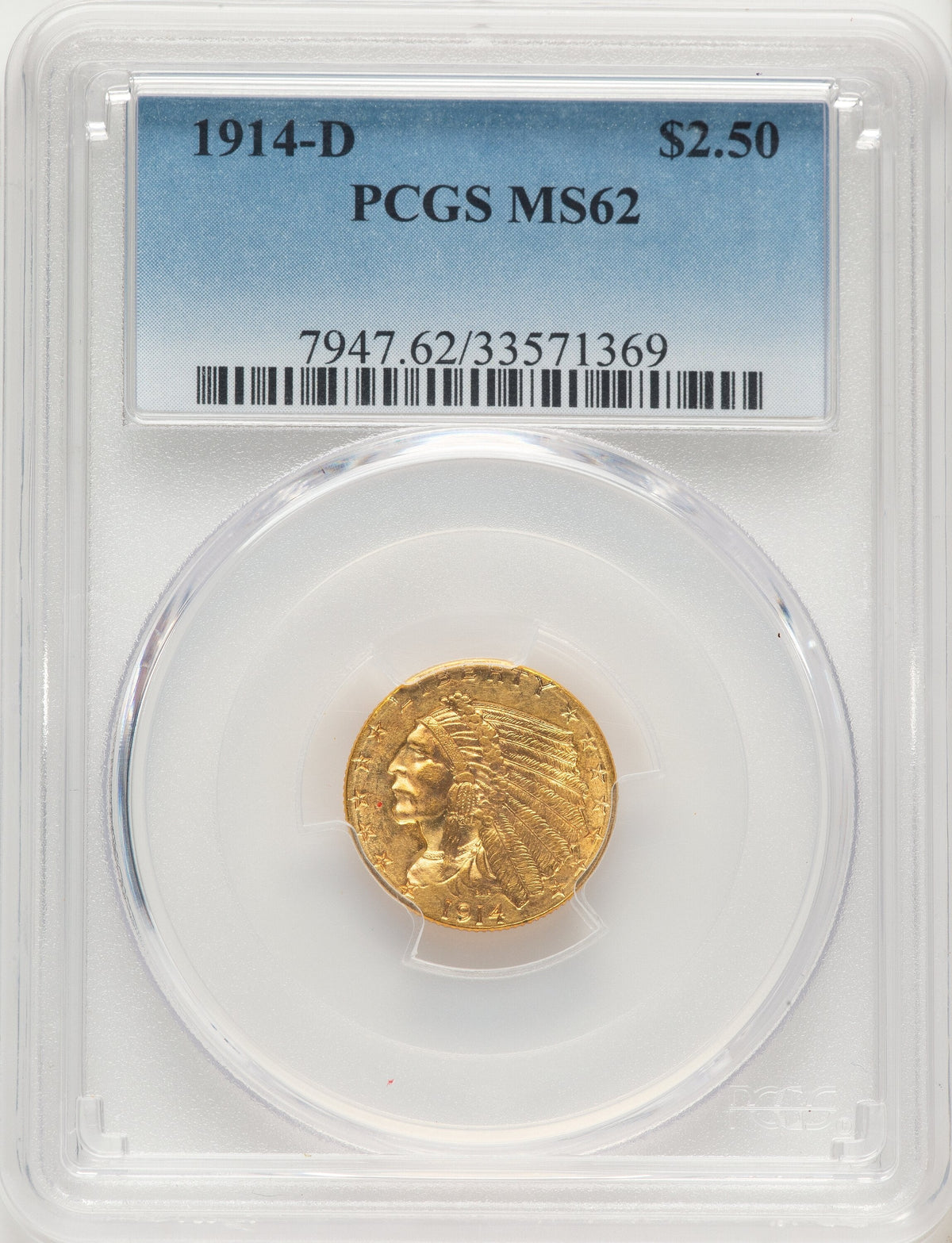 1914-D $2.50 Blue Gradient Indian Quarter Eagle PCGS MS62