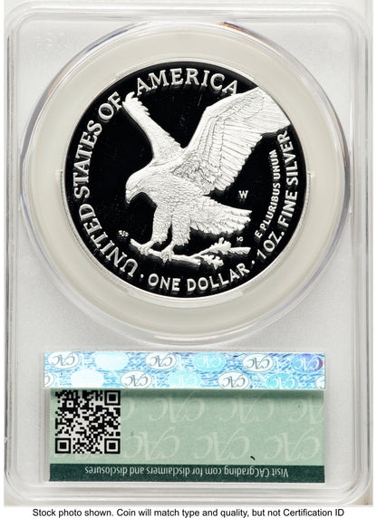 2025-W Proof Silver Eagle Privy Laser Engraved 1 oz First Day of Delivery Ron Drzewuki CACG PR70