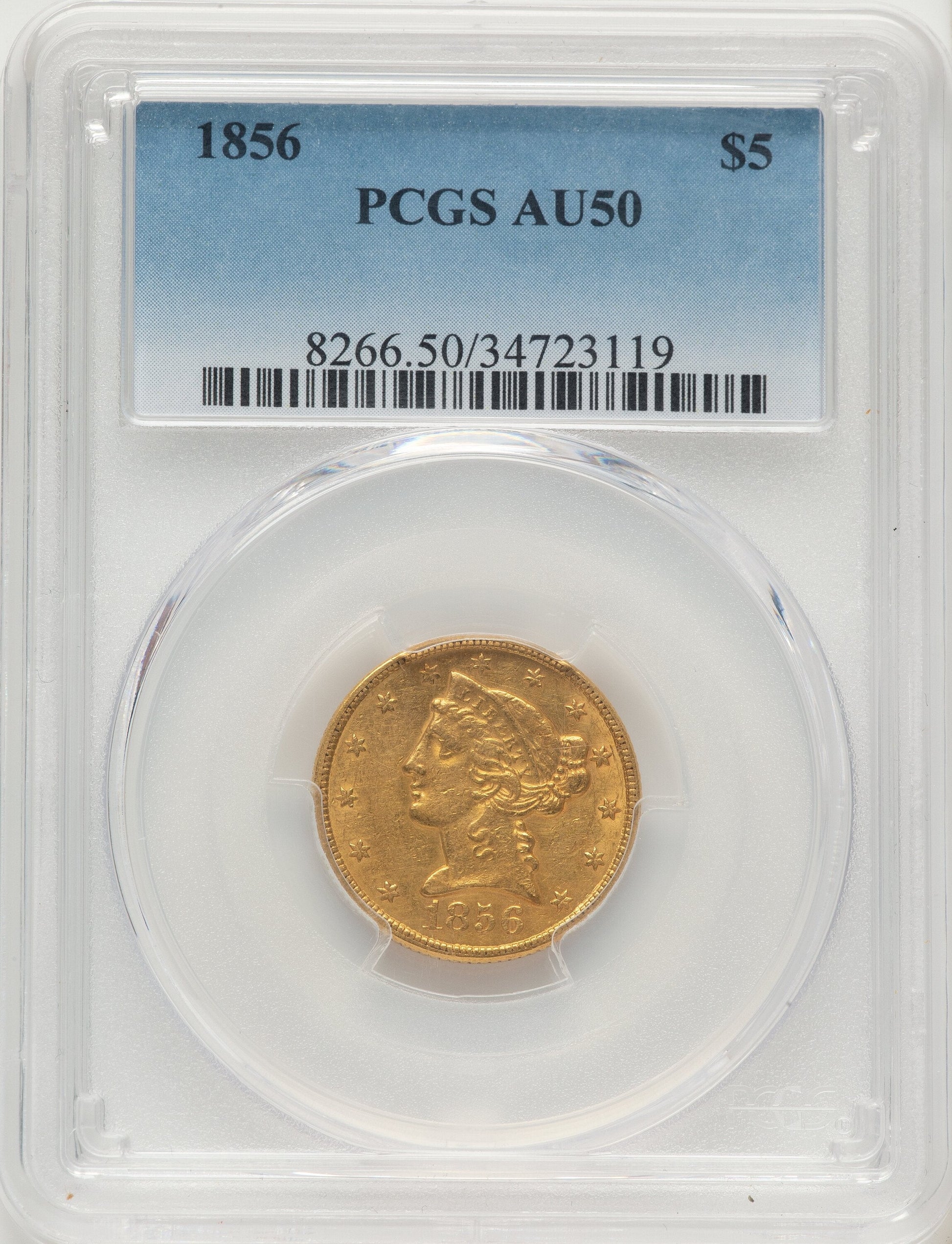 1856 $5 Liberty Half Eagle PCGS AU50