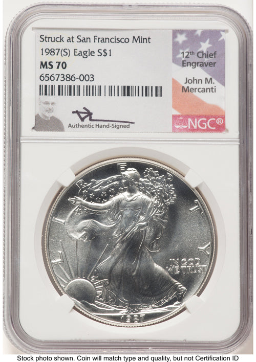 1987-(S) Silver Eagle John NGC MS70 Mercanti