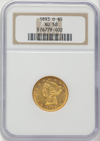 1893-O $5 Liberty Half Eagle NGC AU58