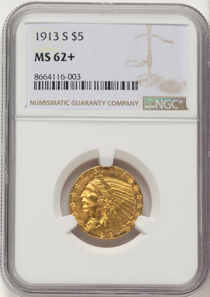 1913-S $5 Indian Half Eagle NGC MS62+