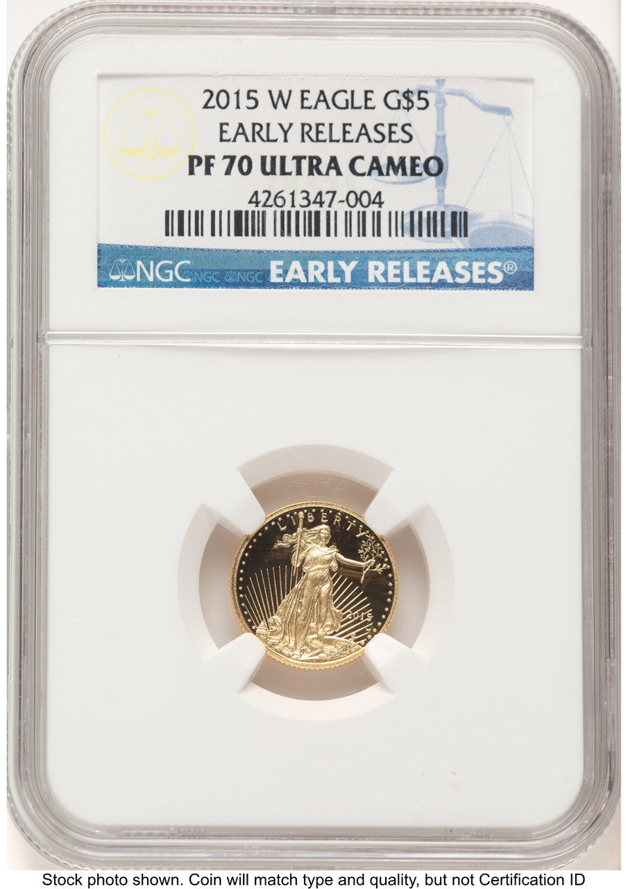 2015-W Proof Gold Eagle 1/10 oz ER Blue NGC PF70