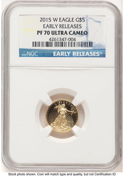2015-W Proof Gold Eagle 1/10 oz ER Blue NGC PF70