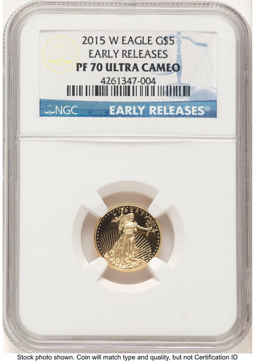 2015-W Proof Gold Eagle 1/10 oz ER Blue NGC PF70