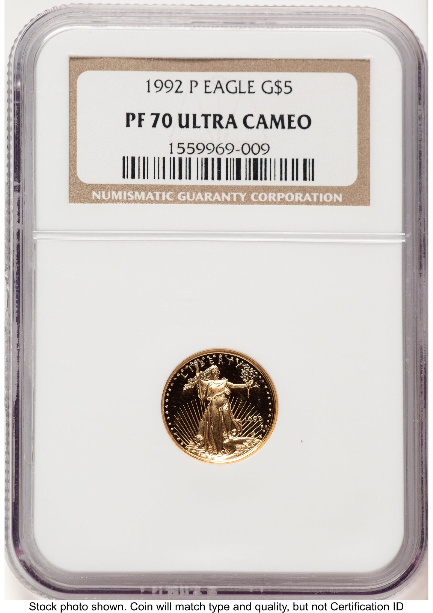 1992-P Proof Gold Eagle 1/10 oz Brown Label NGC PF70