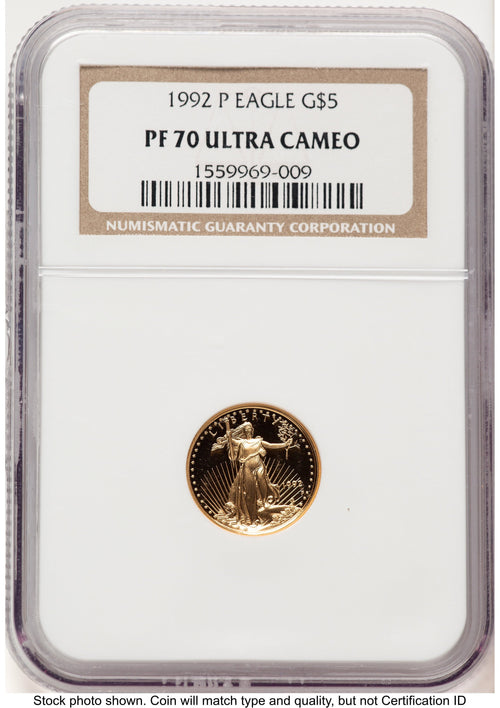 1992-P Proof Gold Eagle 1/10 oz Brown Label NGC PF70