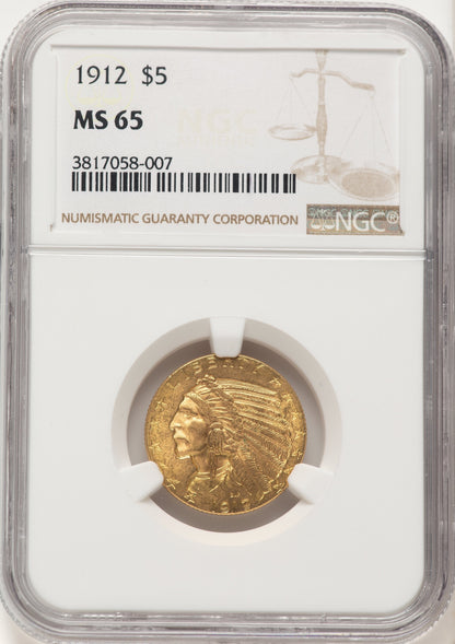 1912 $5 Indian Half Eagle NGC MS65