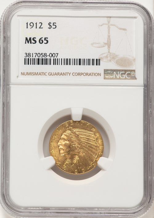 1912 $5 Indian Half Eagle NGC MS65