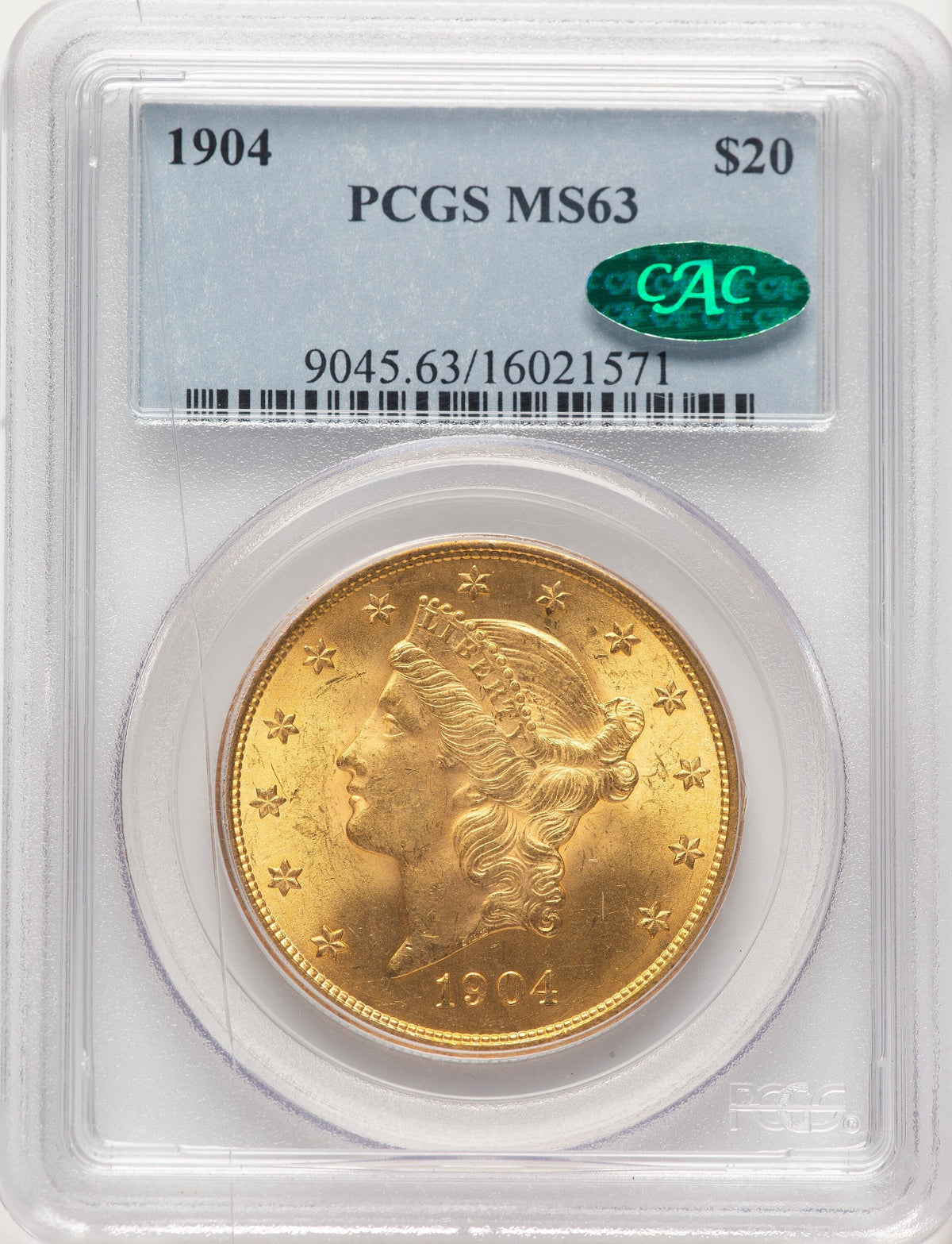 1904 $20 Liberty CAC Liberty Double Eagle PCGS MS63