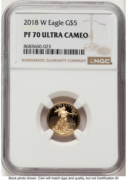 2018-W Proof Gold Eagle 1/10 oz Brown Label NGC PF70