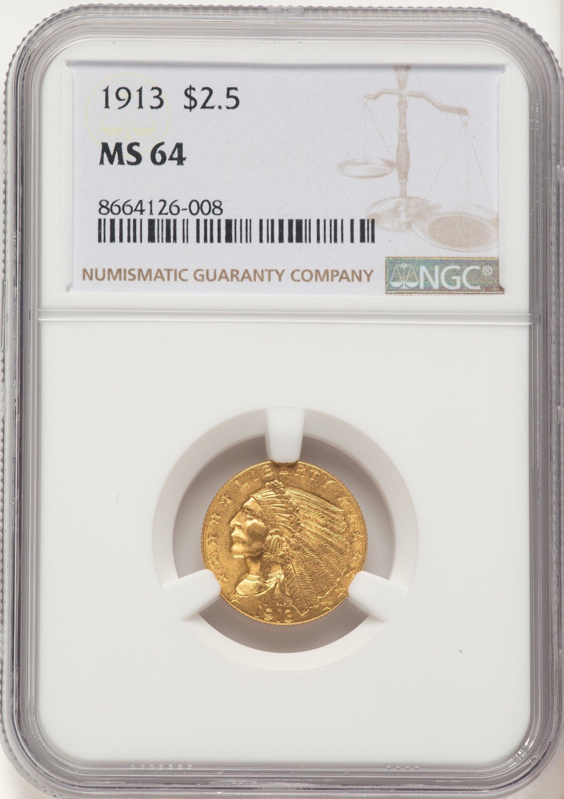 1913 $2.50 Indian Quarter Eagle NGC MS64