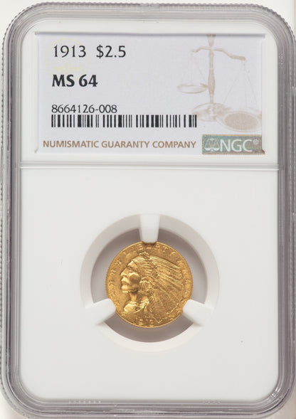 1913 $2.50 Indian Quarter Eagle NGC MS64