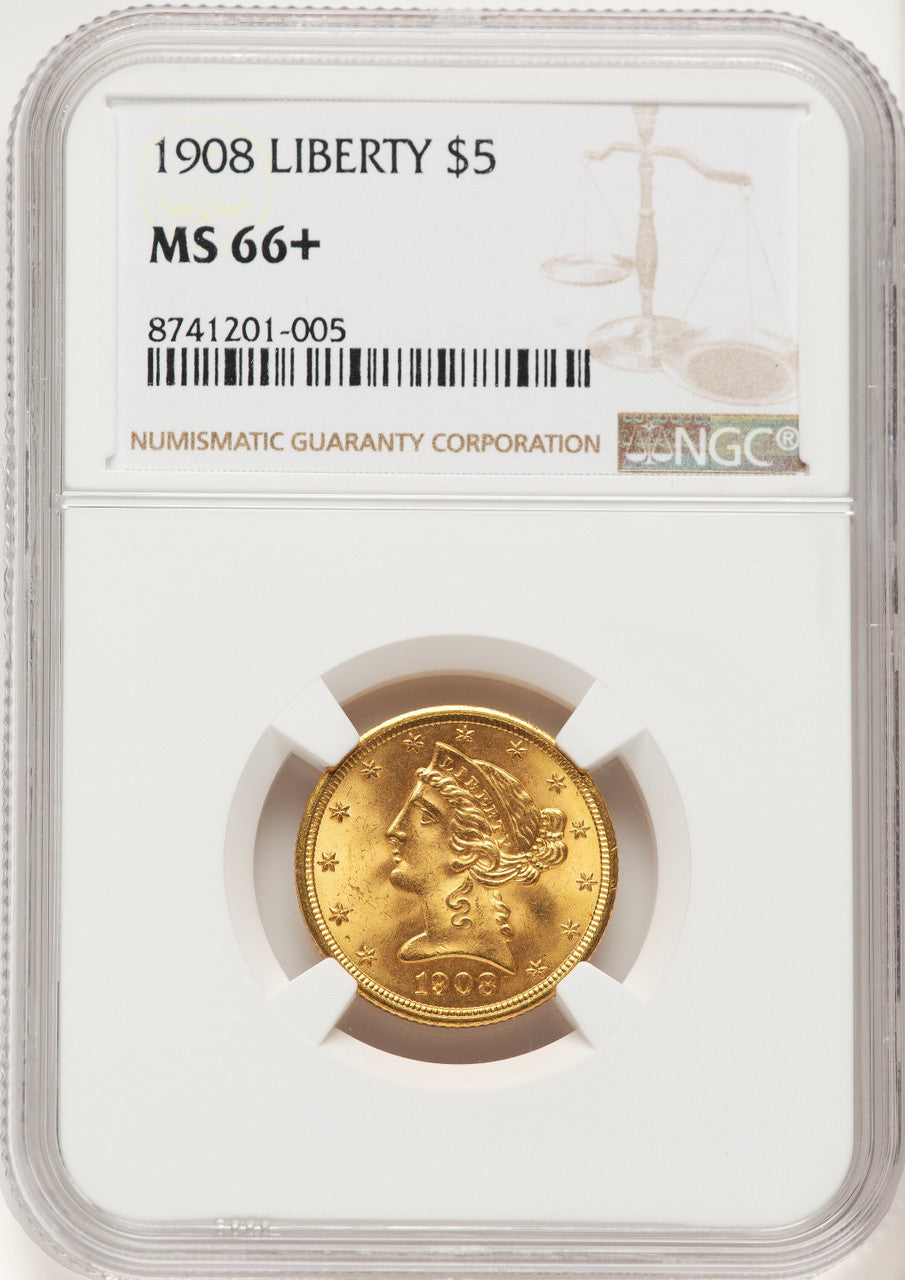 1908 $5 Liberty Liberty Half Eagle NGC MS66+