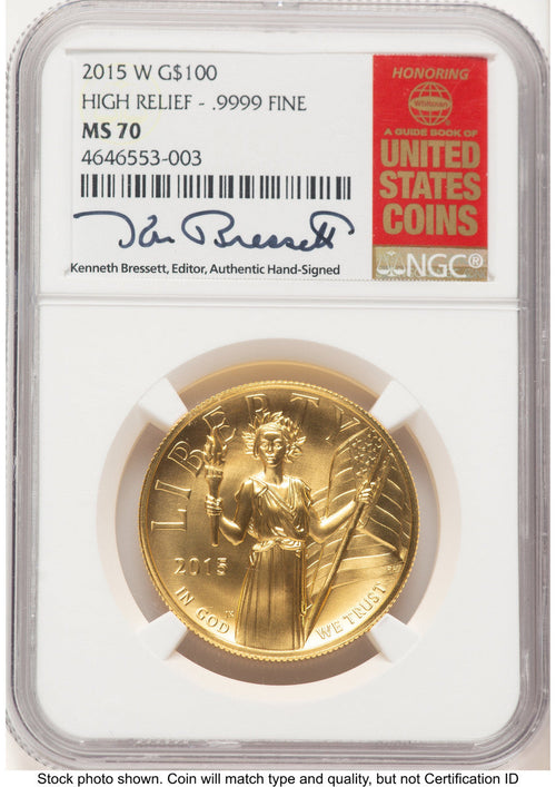 2015-W G$100 American Liberty High Relief Kenneth Bressett Red Book NGC MS70