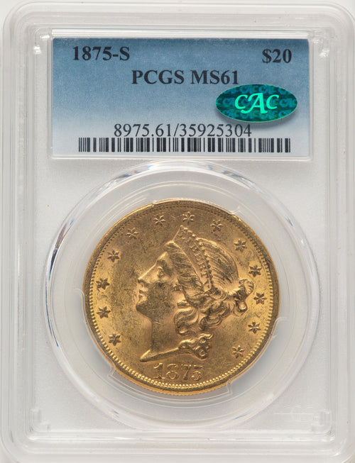 1875-S $20 CAC Liberty Double Eagle PCGS MS61